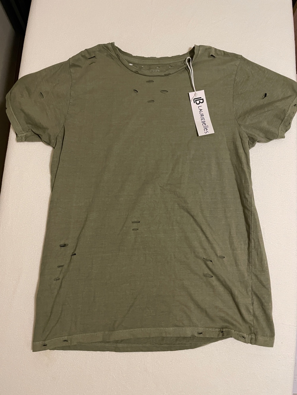 Chelsea DeBoer Lily & Lottie Olive Green Distressed Short Sleeve Tee